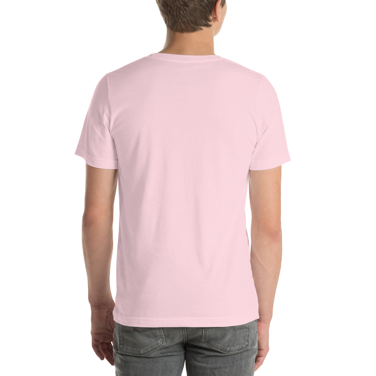 Your Prayers Made Me Gayer tee in Soft Pink, back view