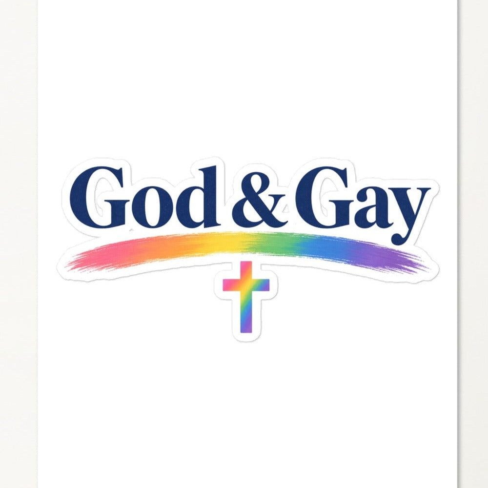 God & Gay sticker sheet, close-up of the kiss-cut stickers