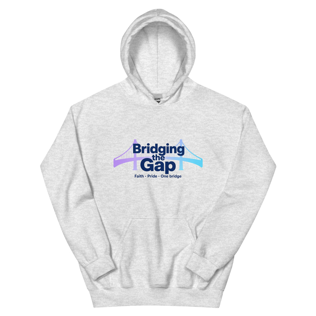 Bridging the Gap hoodie in Ash, front view