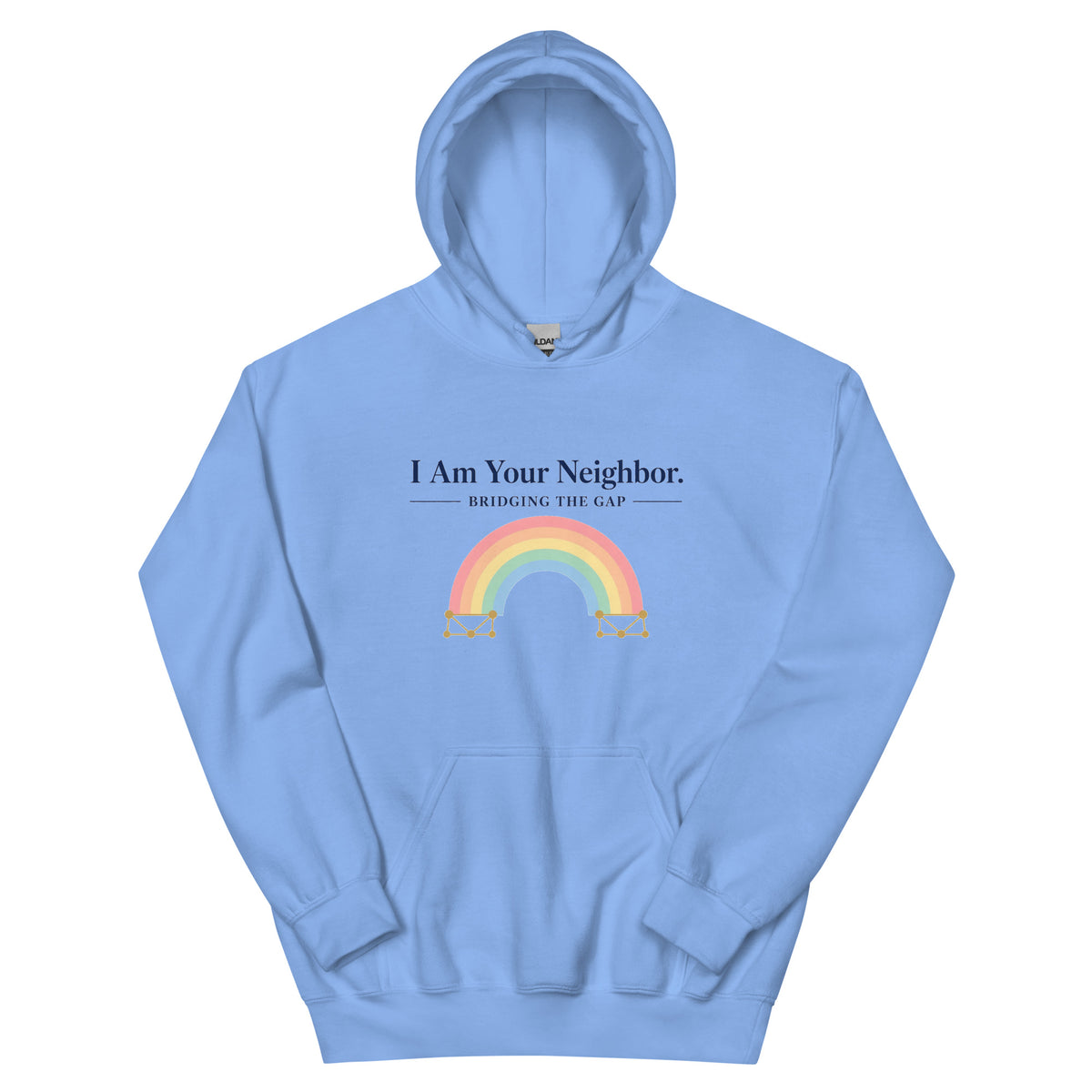 I Am Your Neighbor hoodie in Carolina Blue, front view