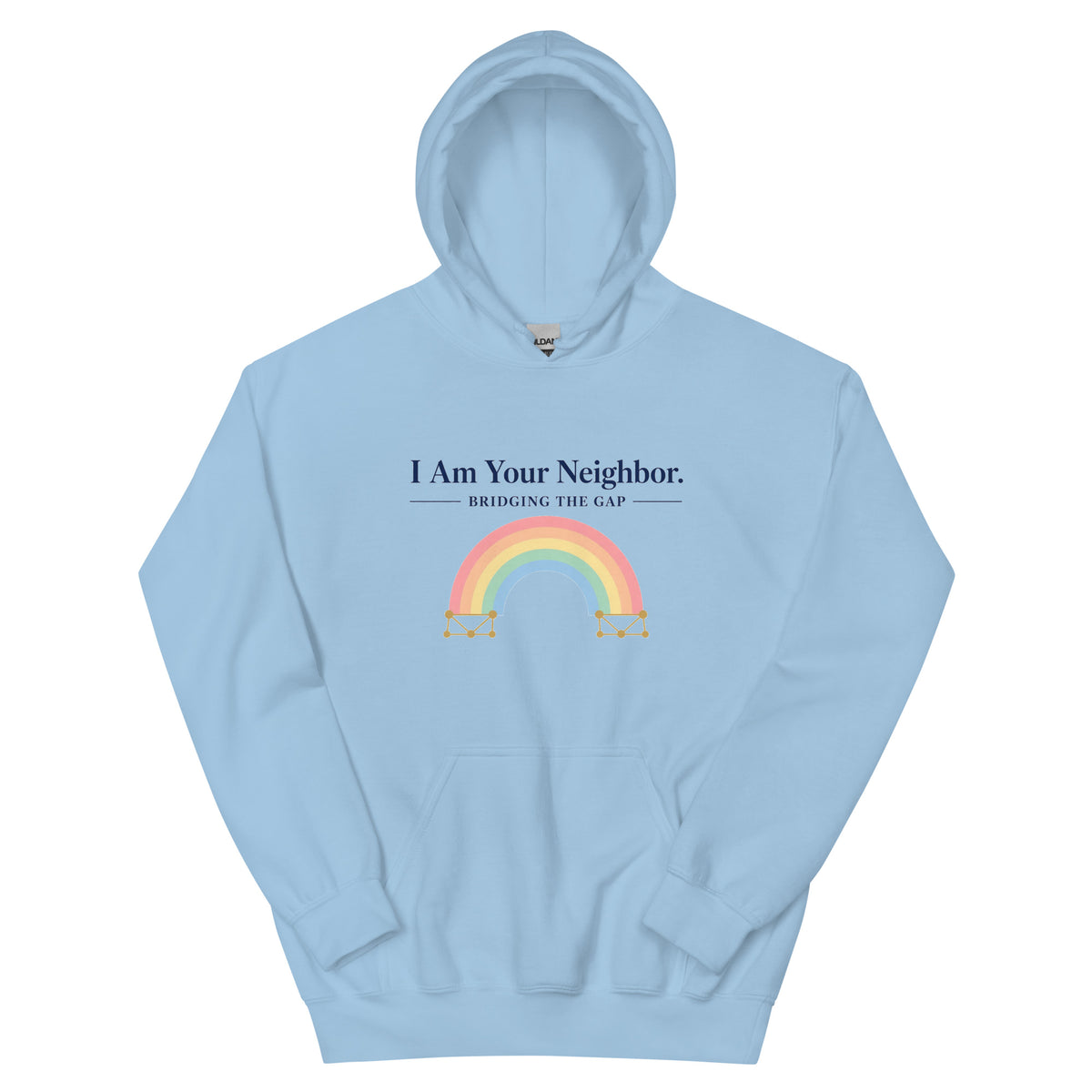I Am Your Neighbor hoodie in Light Blue, front view