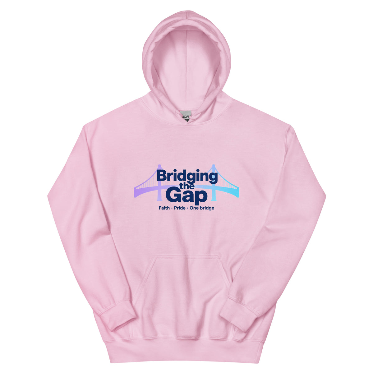 Bridging the Gap hoodie in Light Pink, front view