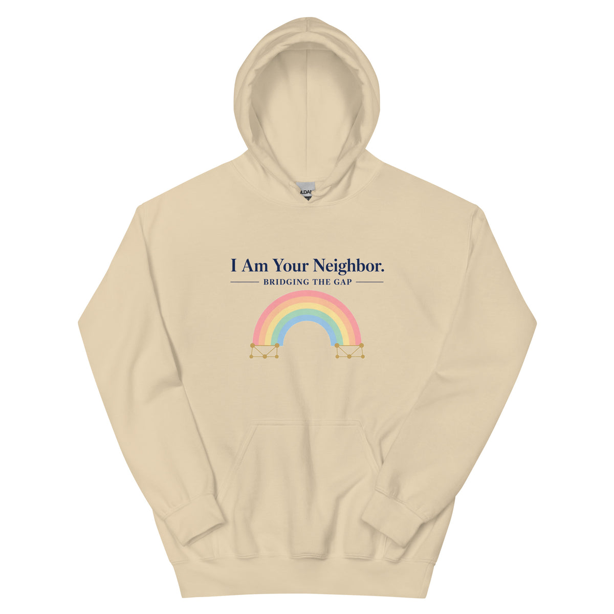 I Am Your Neighbor hoodie in Sand, front view