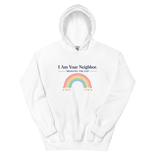 I Am Your Neighbor hoodie in White, front view