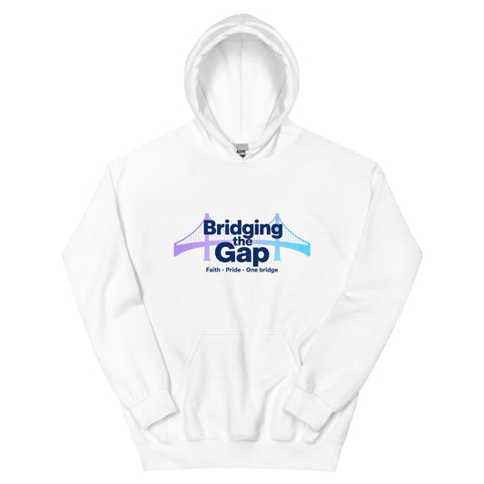 Bridging the Gap hoodie in White, front view
