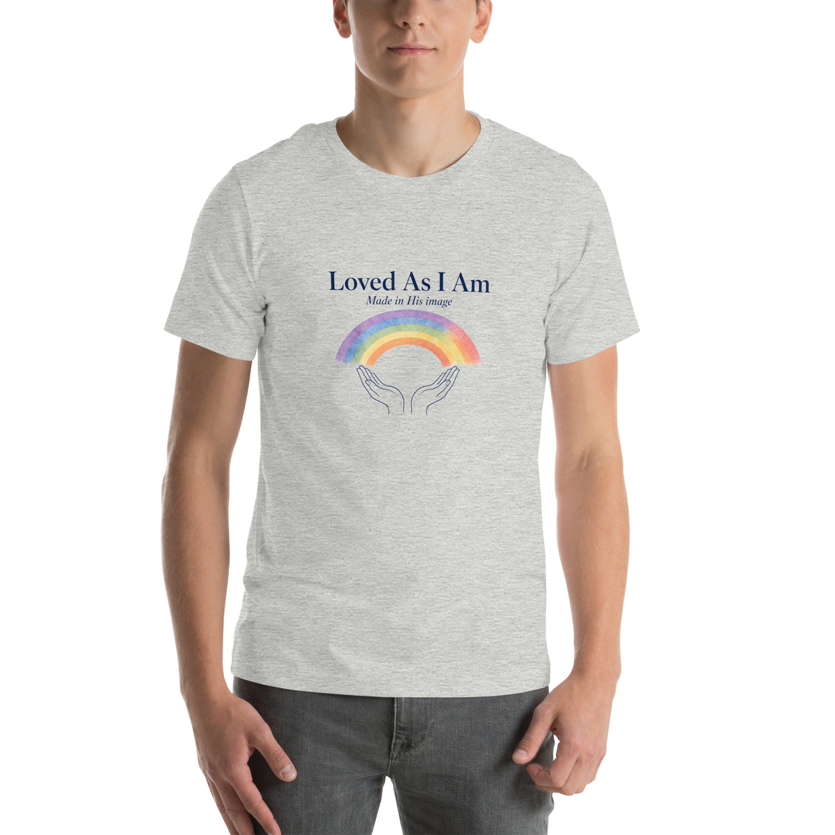 Loved As I Am tee in Athletic Heather, front view