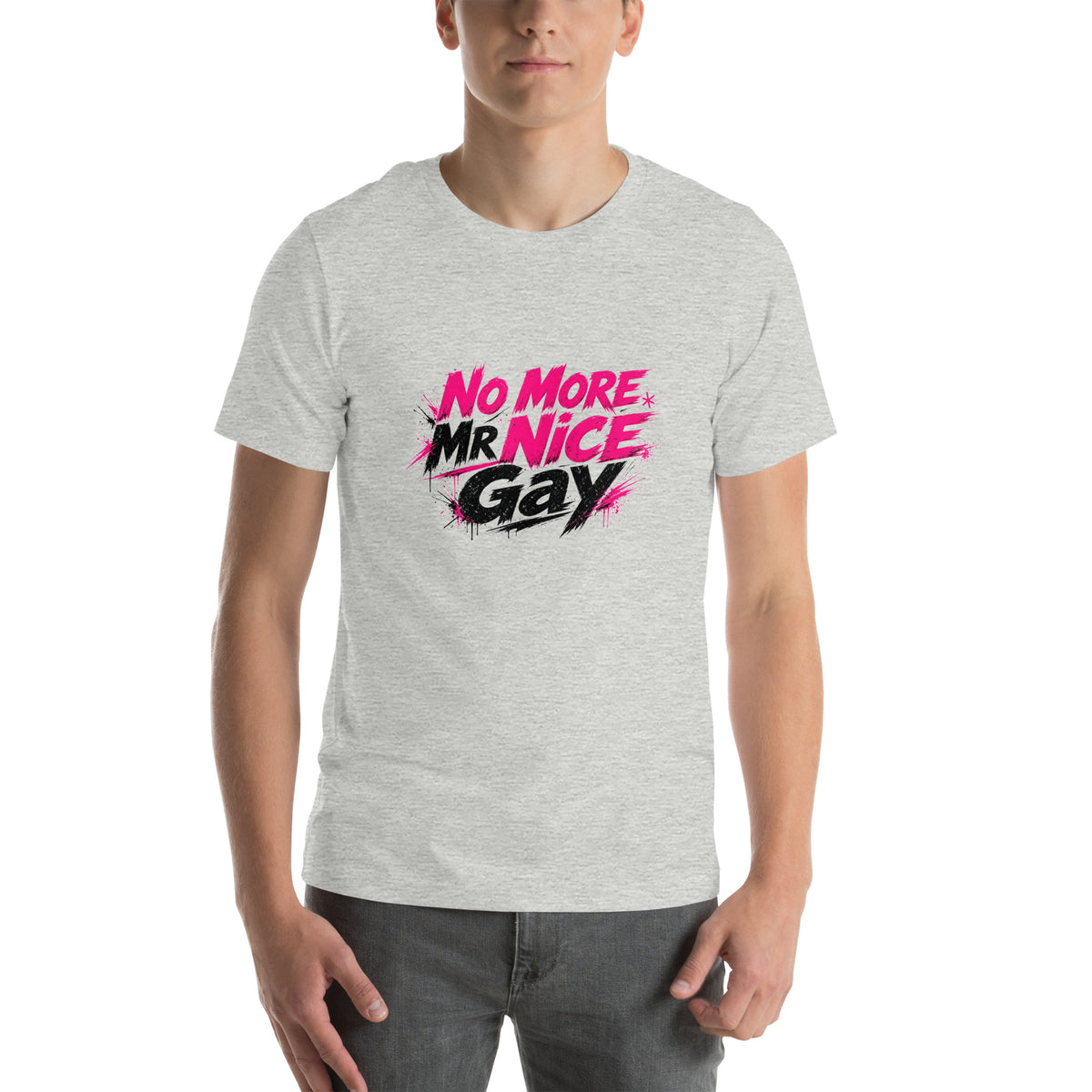 No More Mr Nice Gay tee in Athletic Heather, front view