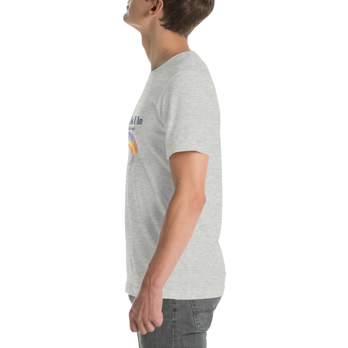 Loved As I Am tee in Athletic Heather, left view