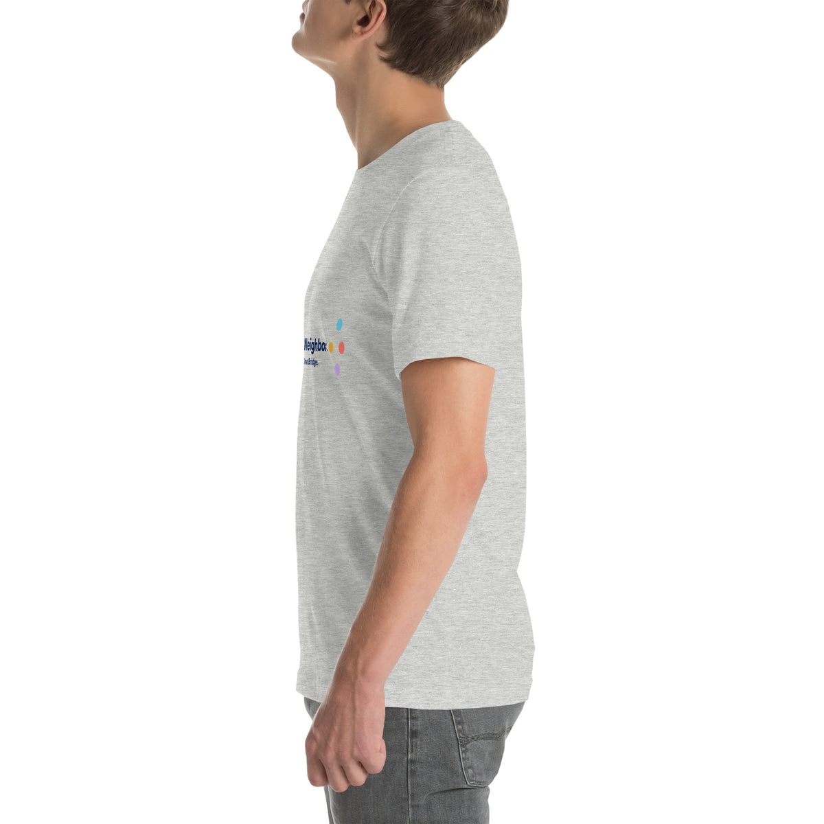 I Am Your Neighbor tee in Athletic Heather, left view