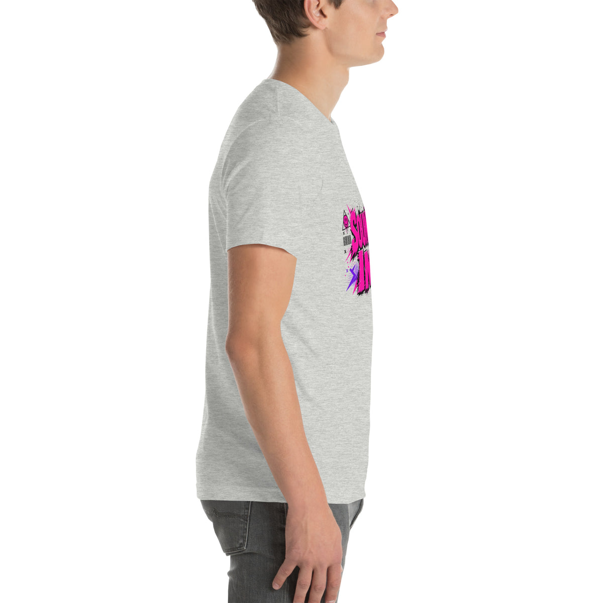 Sounds Gay I'm In tee in Athletic Heather, right view