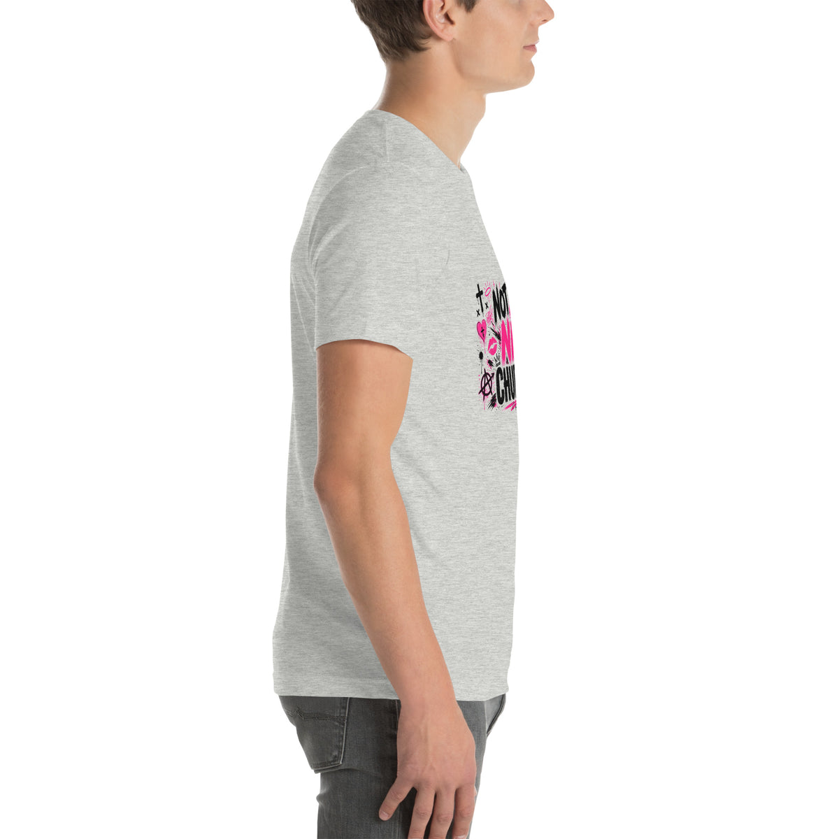 Not Your Nice Church Boy tee in Athletic Heather, right view