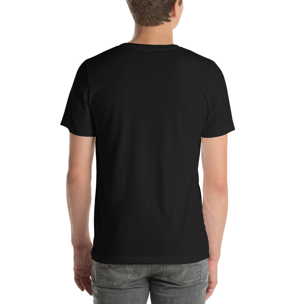 No More Mr Nice Gay tee in Black, back view on model, plain back (slogan is printed on the front)