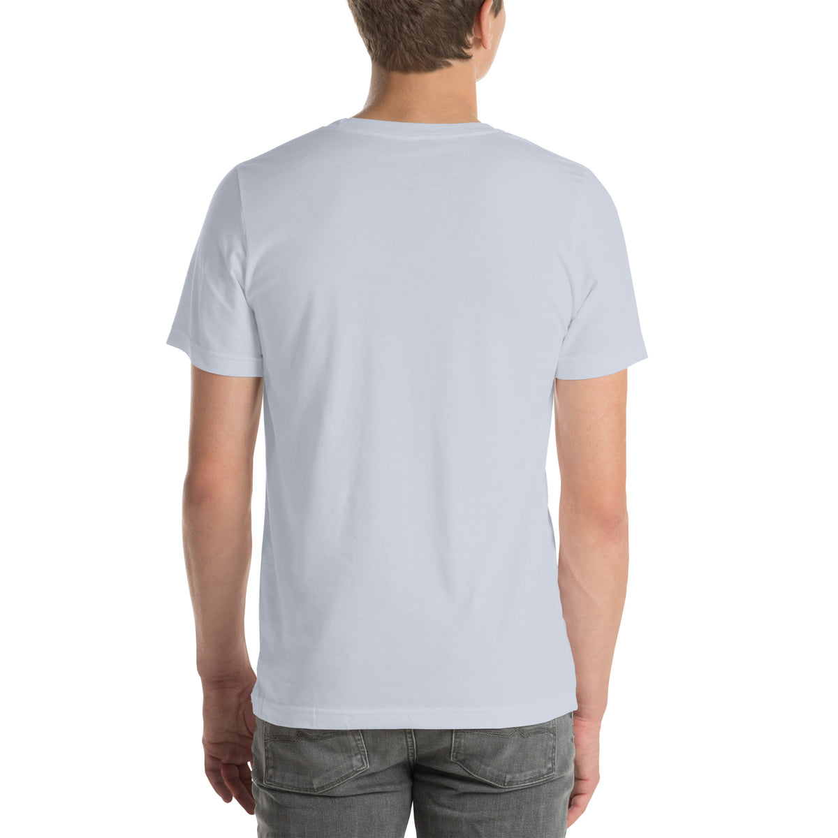 Release the Gays tee in Light Blue, back view