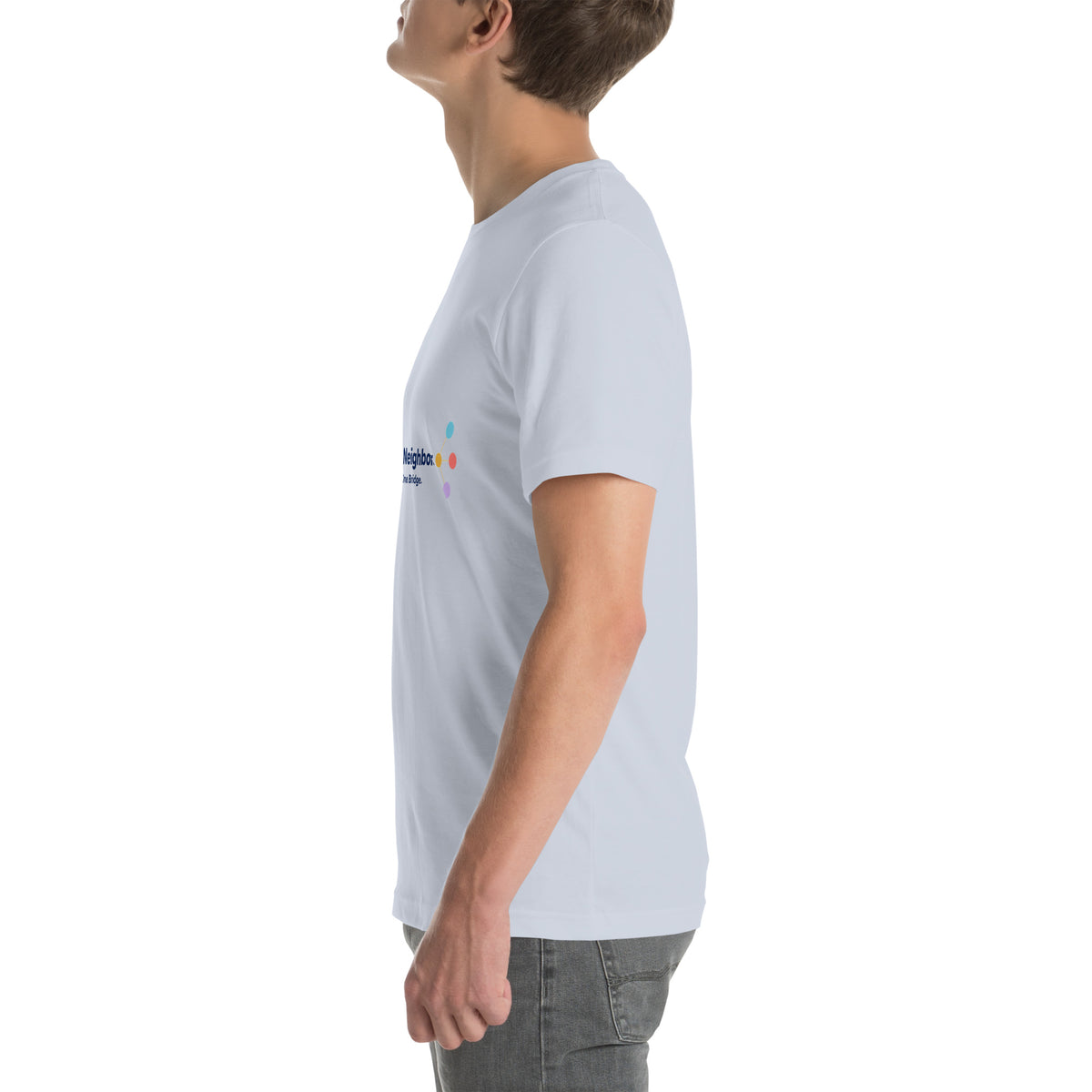 I Am Your Neighbor tee in Light Blue, left view