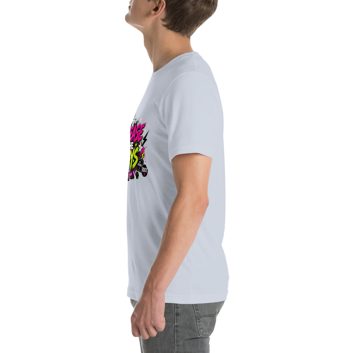 Release the Gays tee in Light Blue, left view