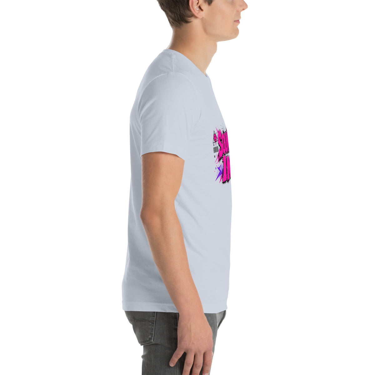 Sounds Gay I'm In tee in Light Blue, right view