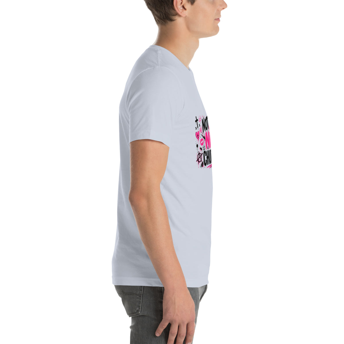 Not Your Nice Church Boy tee in Light Blue, right view