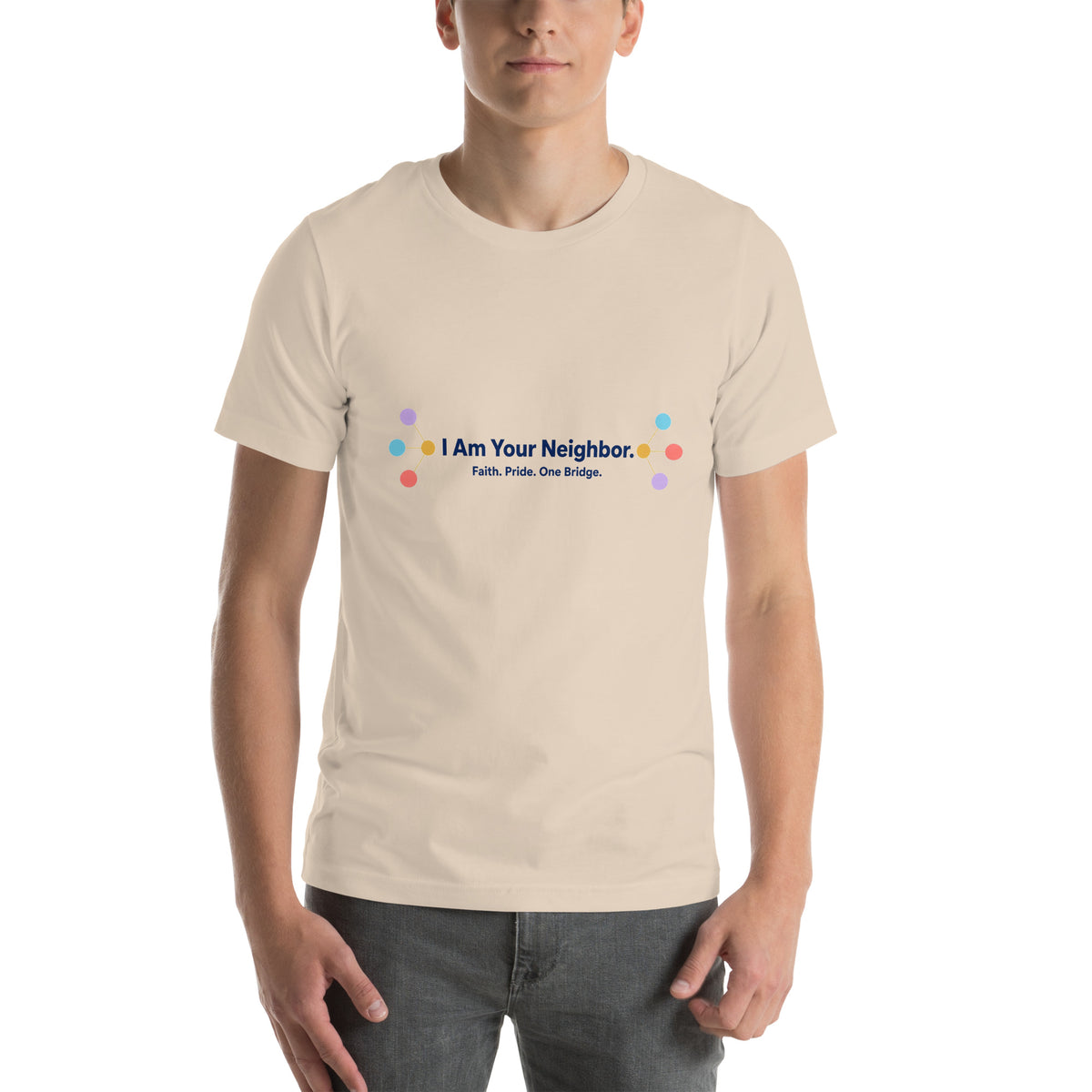 I Am Your Neighbor tee in Soft Cream, front view