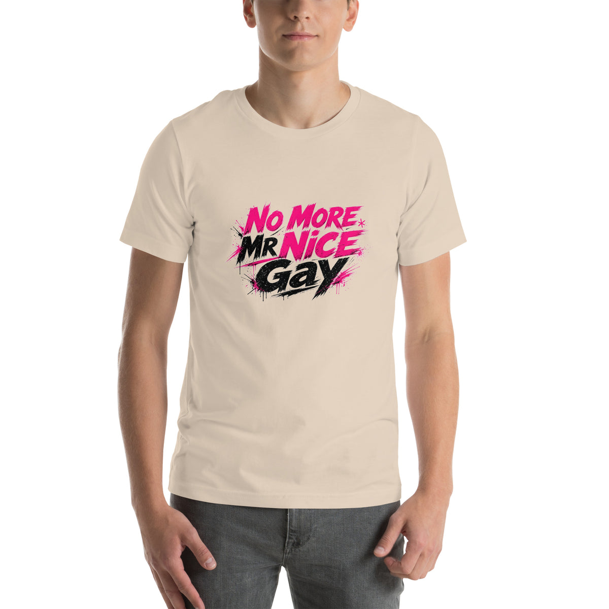 No More Mr Nice Gay tee in Soft Cream, front view