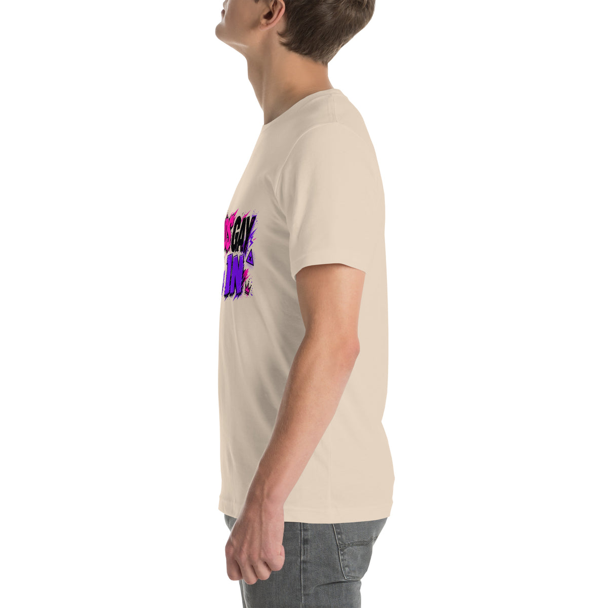 Sounds Gay I'm In tee in Soft Cream, left view