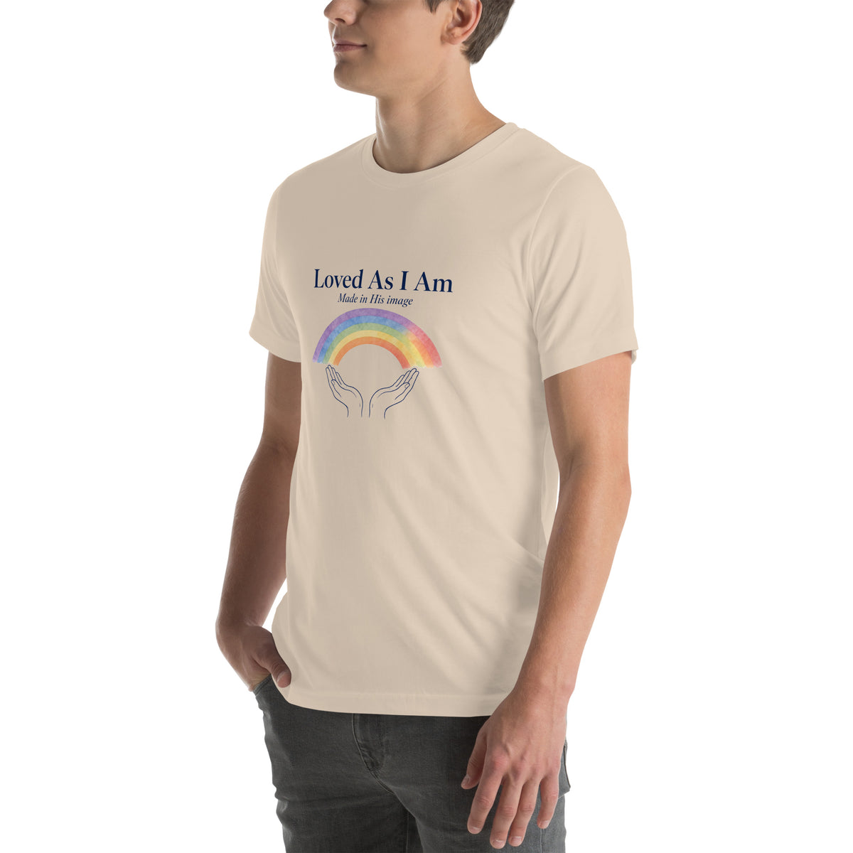 Loved As I Am tee in Soft Cream, left front view