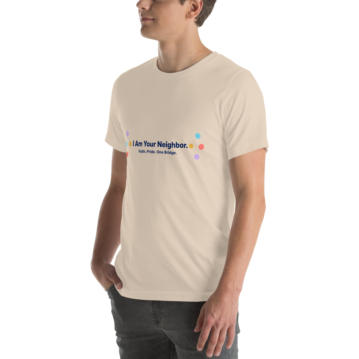 I Am Your Neighbor tee in Soft Cream, left front view