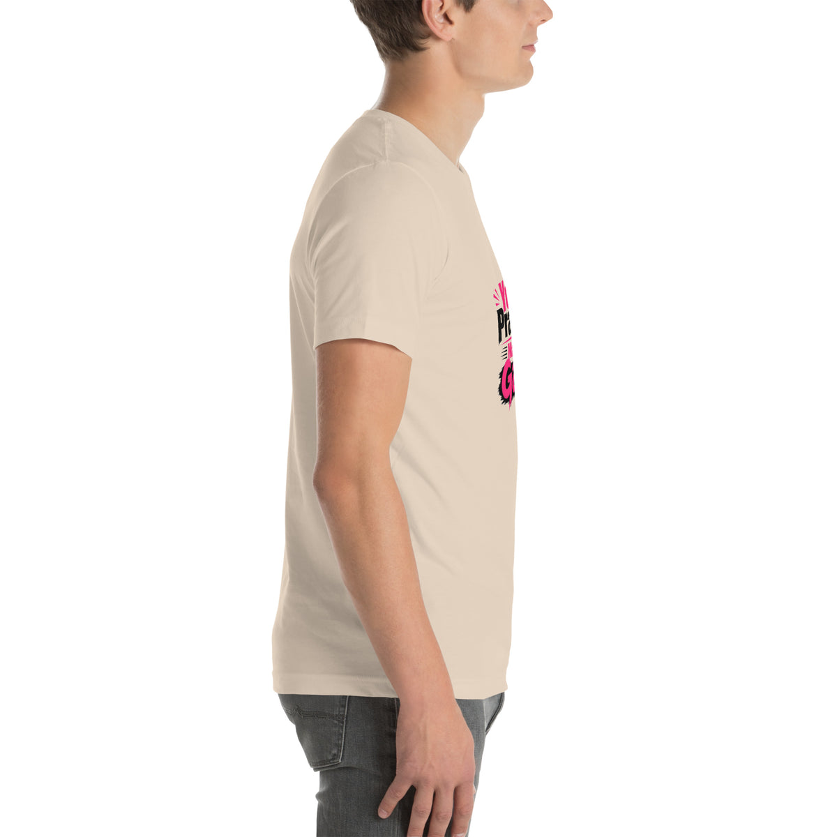 Your Prayers Made Me Gayer tee in Soft Cream, right view