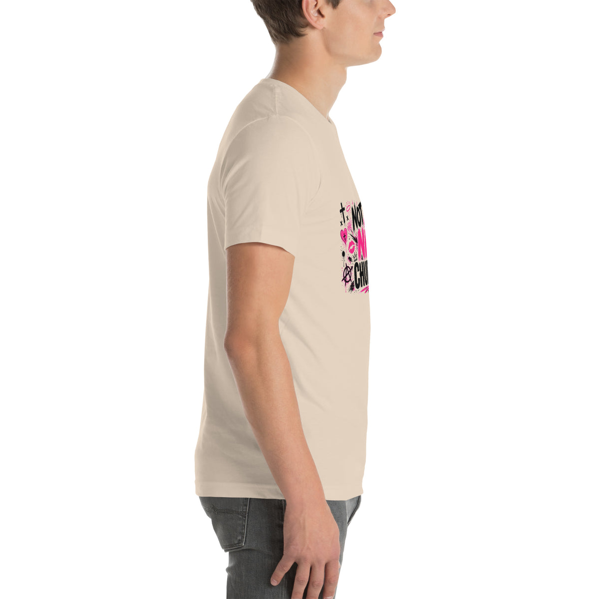 Not Your Nice Church Boy tee in Soft Cream, right view