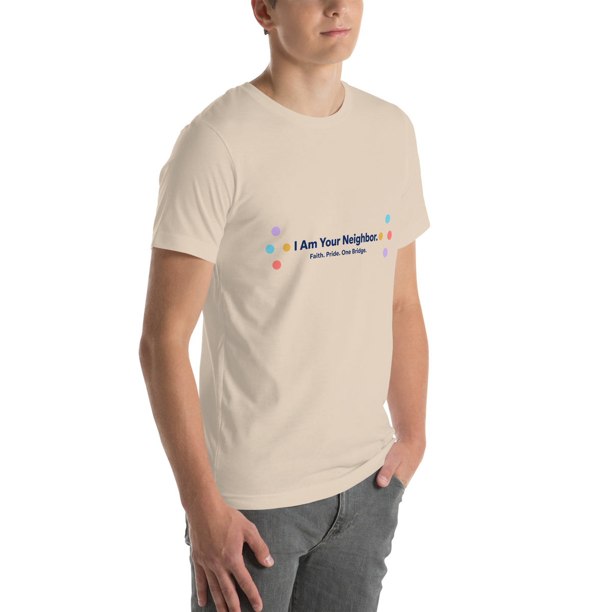 I Am Your Neighbor tee in Soft Cream, right front view