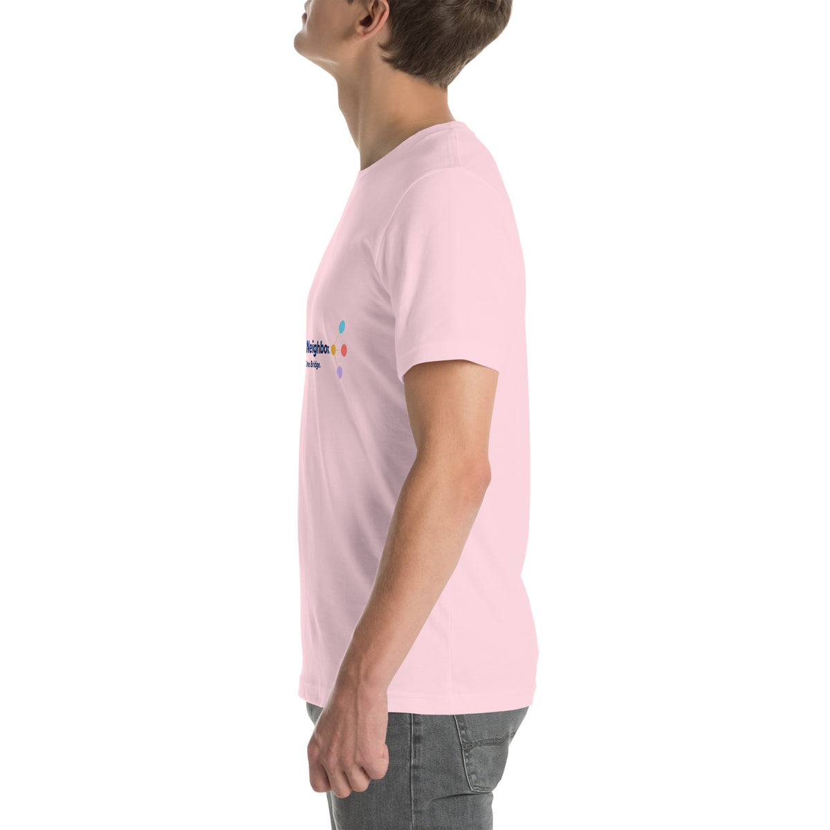 I Am Your Neighbor tee in Soft Pink, left view