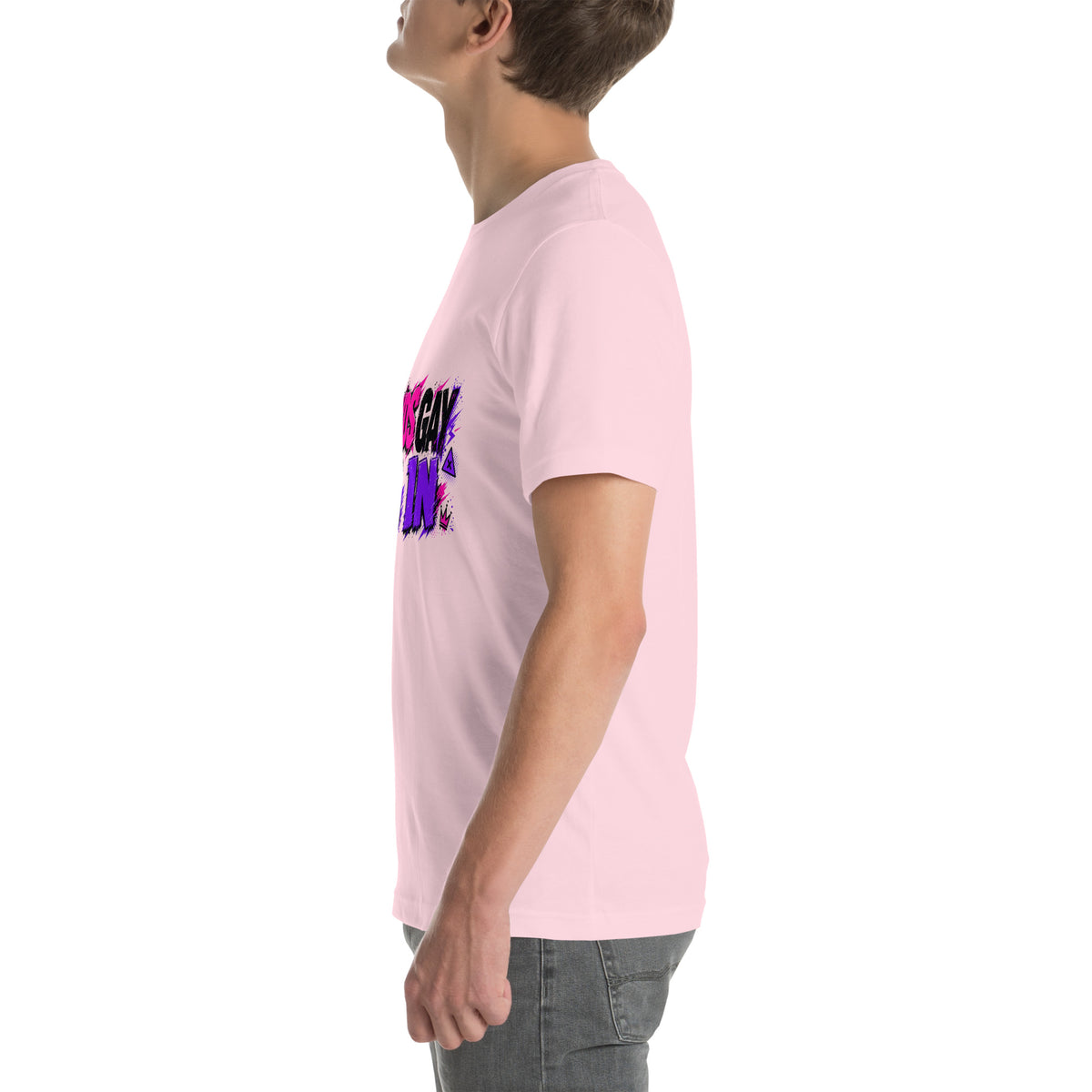 Sounds Gay I'm In tee in Soft Pink, left view