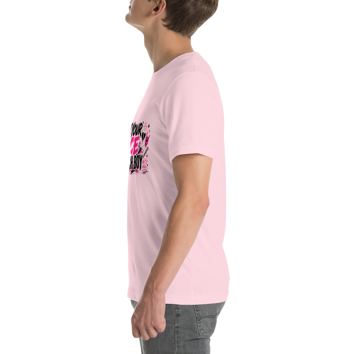 Not Your Nice Church Boy tee in Soft Pink, left view