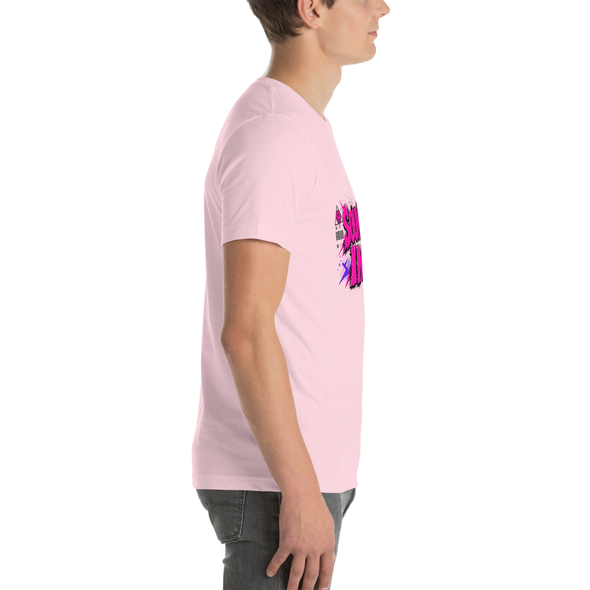 Sounds Gay I'm In tee in Soft Pink, right view