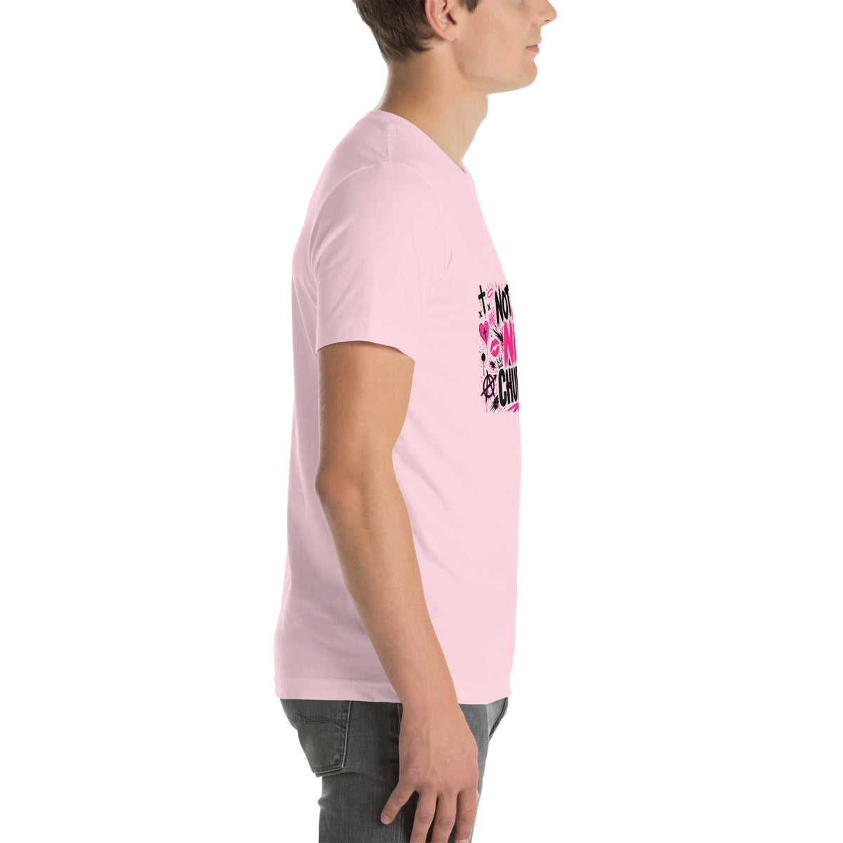 Not Your Nice Church Boy tee in Soft Pink, right view