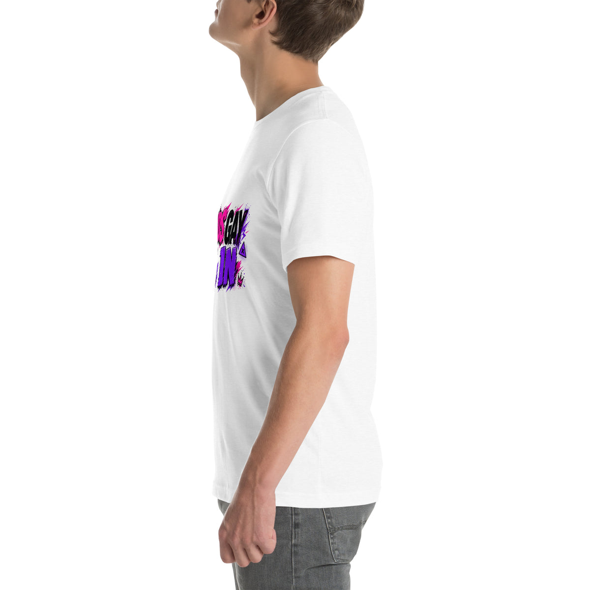 Sounds Gay I'm In tee in Solid White Blend, left view