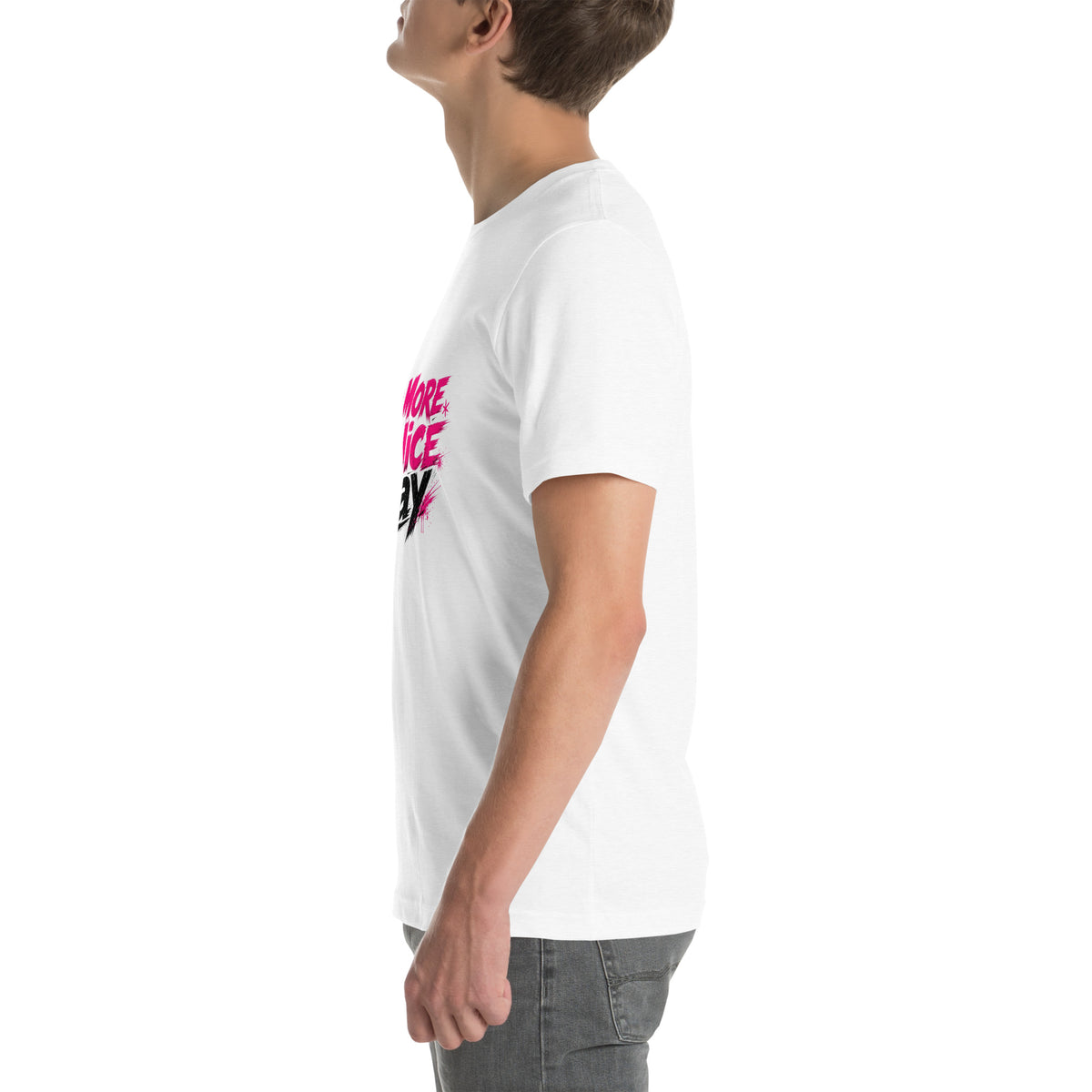 No More Mr Nice Gay tee in Solid White Blend, left view