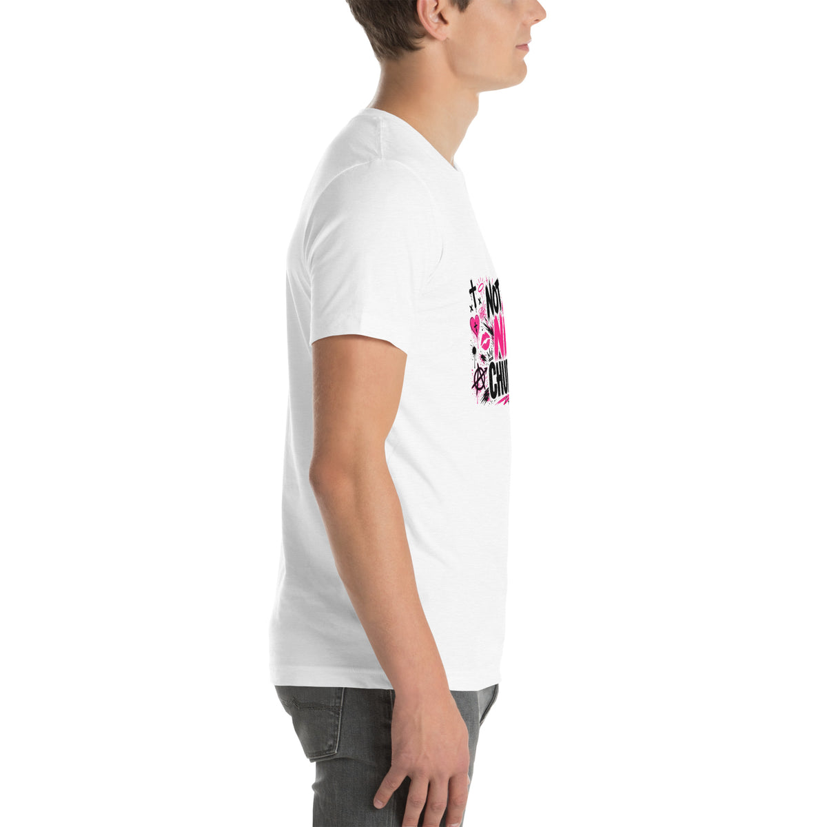 Not Your Nice Church Boy tee in Solid White Blend, right view